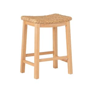Halina 25 in. Seat Height Natural Brown Backless Wood Frame Counter-Stool with a Rattan Hyacinth Seat