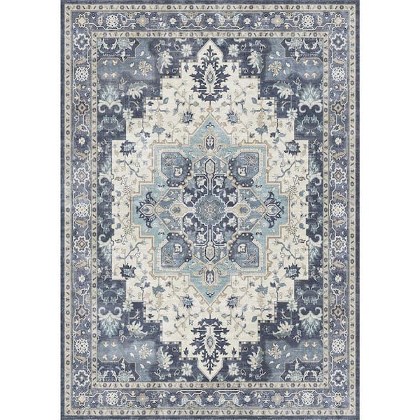 Medallion Navy Blue 6 ft. x 9 ft. Persian Area Rug