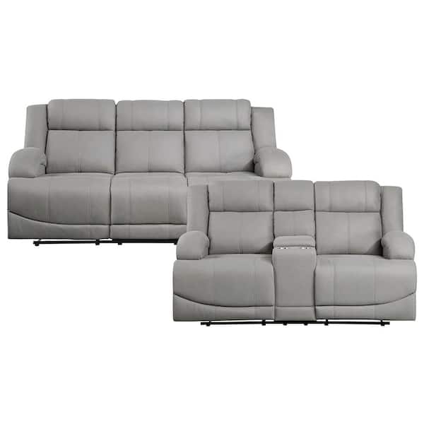 Lazzara Darcel 81.5 in. W Straight Arm Microfiber Rectangle Manual Reclining Sofa Set in Gray, 2-Piece