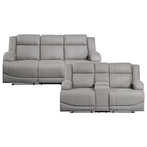 Darcel 81.5 in. W Straight Arm Microfiber Rectangle Manual Reclining Sofa Set in Gray, 2-Piece