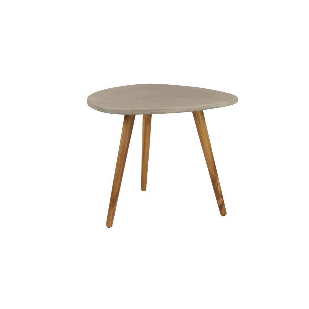 Gray Polycement and Acacia Wood Outdoor Accent Table