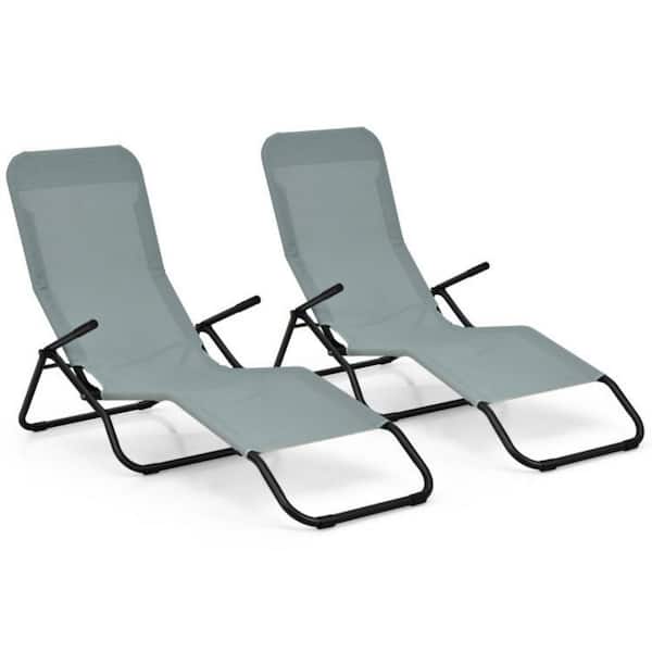 Afoxsos 2-Pieces Metal Stackable Portable Patio Chaise Lounger with Rocking Design, Ligth Green