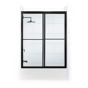 Newport 52 in. to 53.625 in. x 56 in. Framed Sliding Bathtub Door with Towel Bar in Matte Black and Clear Glass