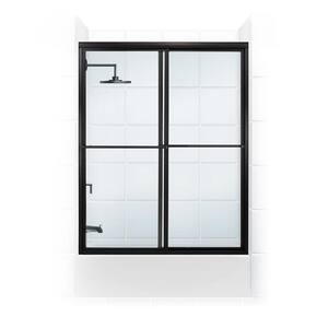 Newport 56 in. to 57.625 in. x 56 in. Framed Sliding Bathtub Door with Towel Bar in Matte Black and Clear Glass