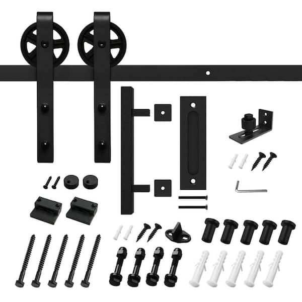 Movisa 6.6 ft./79.2 in. J-shaped Sliding Single Barn Door Hardware Kit with Square Handle