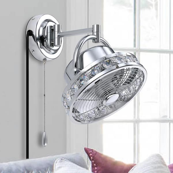 10.02 in. 3-Speeds Wall Fan in Brushed Chrome with Pull Chain