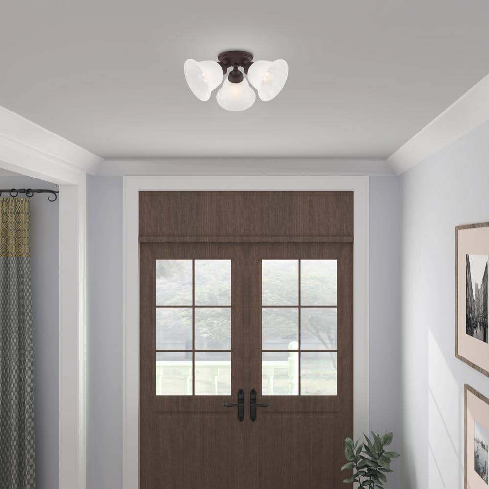 Elegant Essex Bronze 3-Light Ceiling Mount with Alabaster Glass