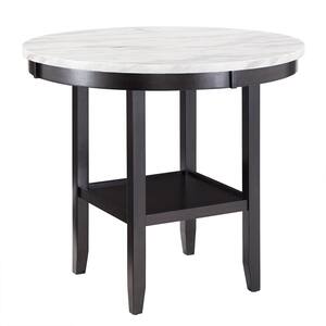 42 in. Espresso White Faux Marble Round 4-Legs Counter Height Dining Table Seats 4
