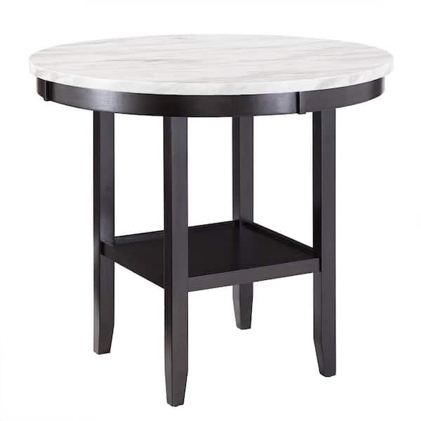 HomeSullivan 42 in. Espresso White Faux Marble Round 4-Legs Counter Height Dining Table Seats 4