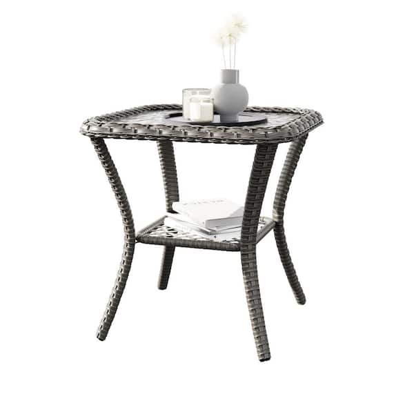 JOYSIDE Brown Wicker Outdoor Patio Coffee Table Square Side Table