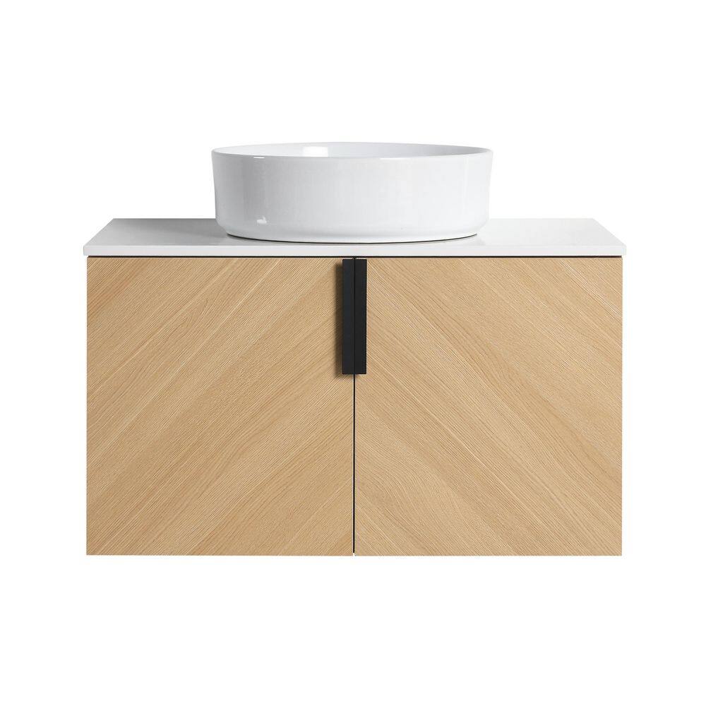 29.5 in. Floating Single Sink White Oak Bath Vanity with White Engineered Stone Top and White Ceramic Basin price history on PriceWatchPro