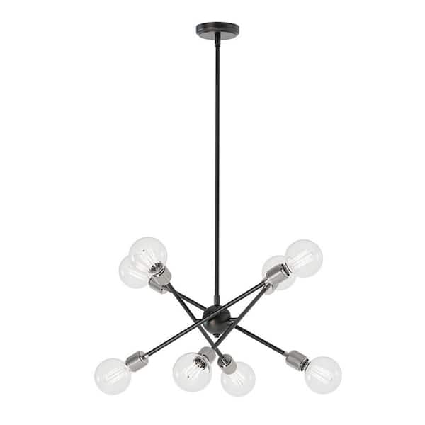 LumLight Laterna 8-Light 26 in. Plug and Play Black and Brushed Nickel Chandelier with SkyPlug
