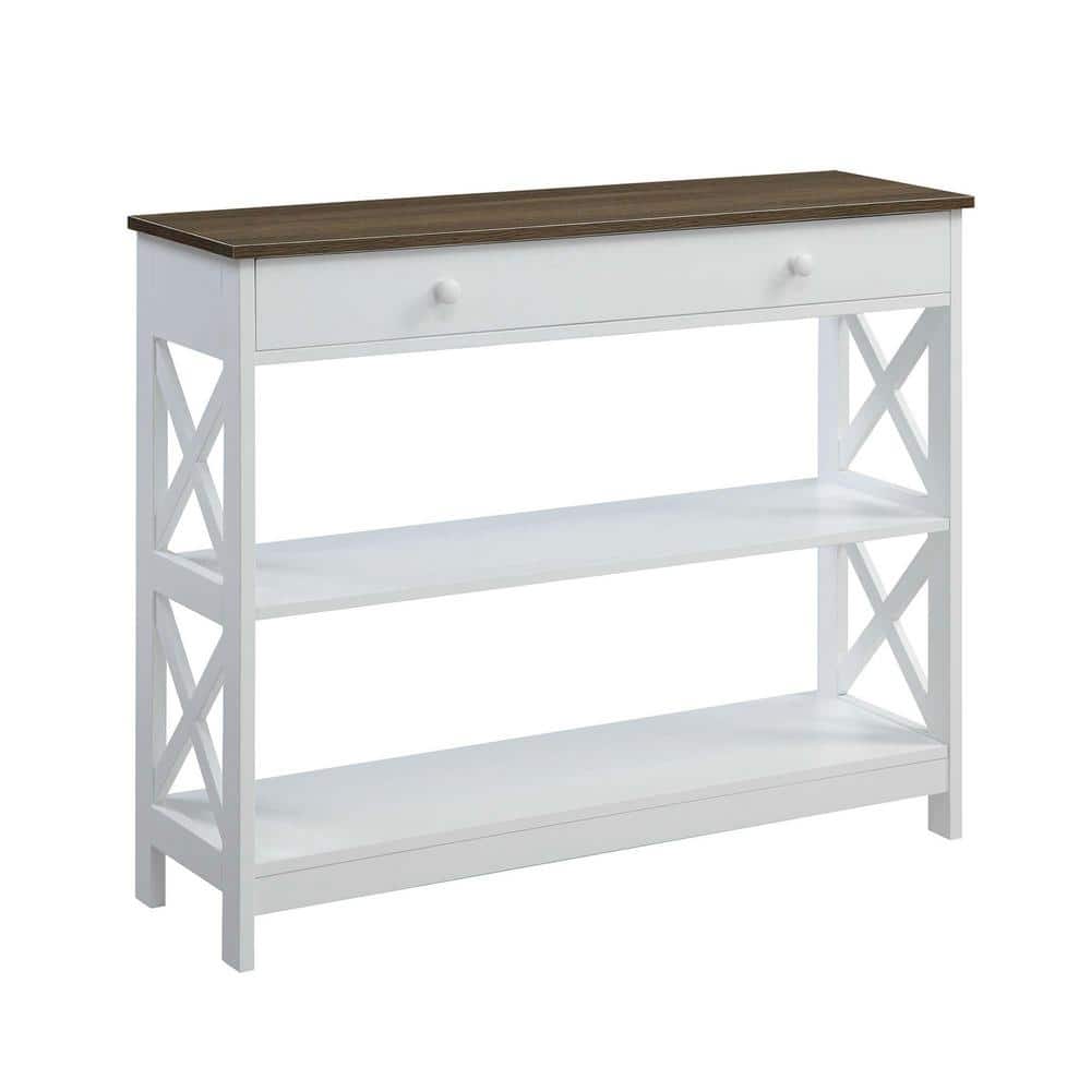 Oxford Driftwood White 40" Wood Console Table with Storage