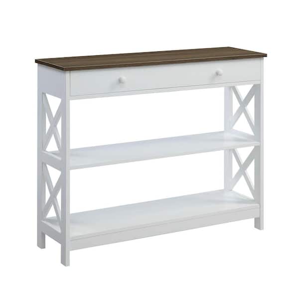 Convenience Concepts Oxford 39.5 in. L Driftwood and White 31.5 in. H Rectangle MDF Console Table with Drawer