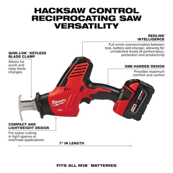 Milwaukee - M18 18V Lithium-Ion Cordless HACKZALL Reciprocating Saw Kit with (1) 3.0Ah Battery, Charger and Tool Bag