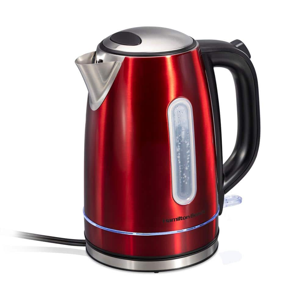 Hamilton Beach 7-Cup Red Stainless Steel Cordless Electric Kettle with ...