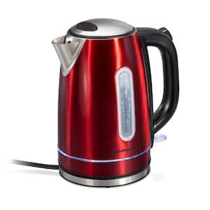 7-Cup Red Stainless Steel Cordless Electric Kettle with LED Light Ring