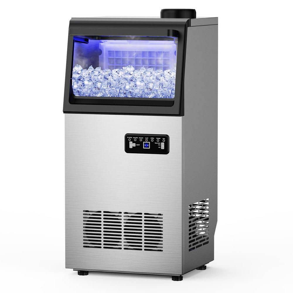 13.78 in. 150 lbs./Day Full Size Cube Commercial Freestanding Ice Maker in Stainless Steel with 25 lbs. Storage Bin