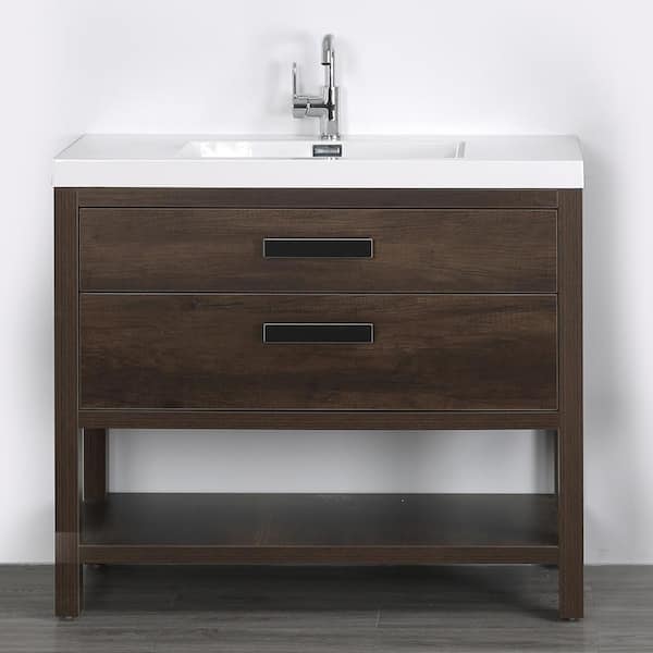 Streamline 39.4 in. W x 32.5 in. H Bath Vanity in Brown with Resin Vanity Top in White with White Basin