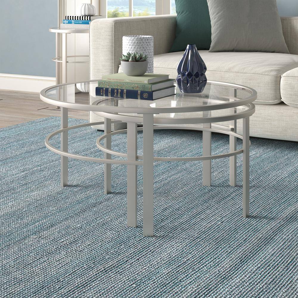 Gaia Satin Nickel Round Nested Coffee Table Set