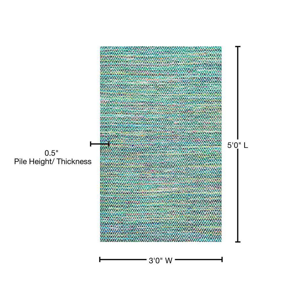 Handmade Multicolor Chevron Cotton and Polyester Rectangular Area Rug 3' x 5'