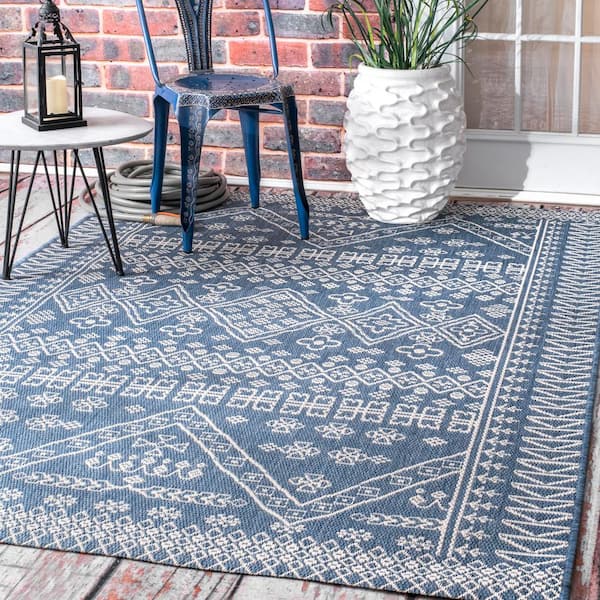Kandace Tribal Blue 6 ft. x 9 ft. Indoor/Outdoor Patio/Living Room/Bedroom/Dining Room Area Rug