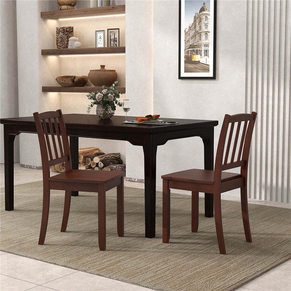 Costway 34 in. Height Brown Solid Wood Side Chair Armless