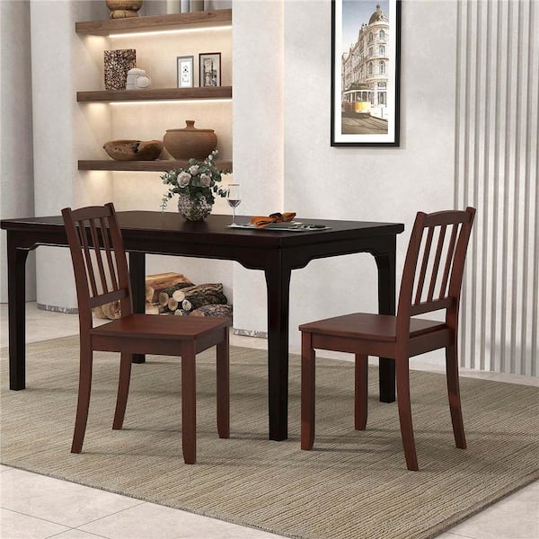 Costway 34 in. Height Brown Solid Wood Side Chair Armless Dining Chair with Rubber Wood Legs Curved Backrest (Set of 2)
