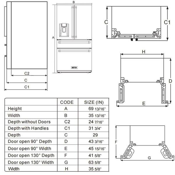 KOSTCH 36 in. 21.6 cu. ft. Counter Depth French Door Refrigerator