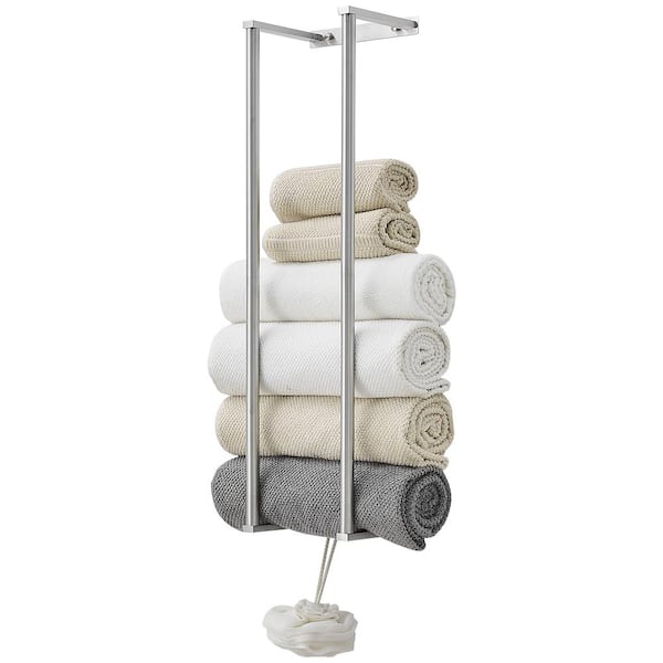 Towel Rack with 2-Towel Bars Wall Mount Holder, Bathroom Organizer for Bathroom Hooks in Brushed Nickel