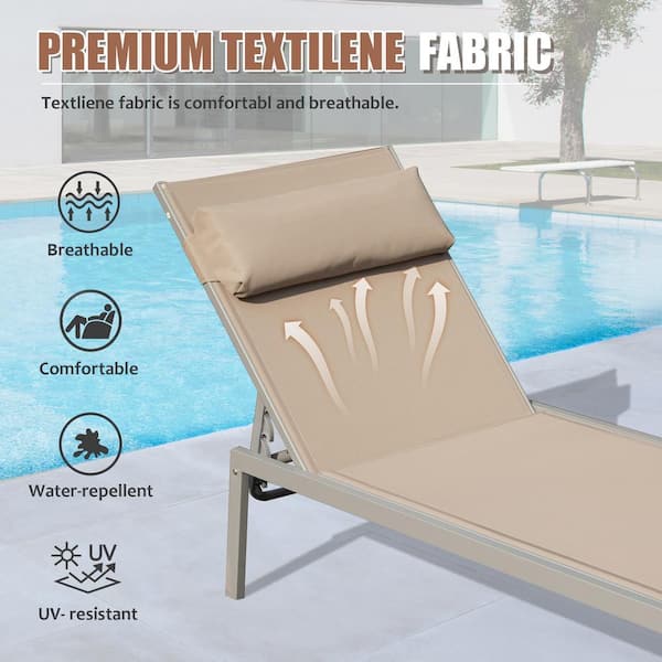 Unbranded 3-Piece Aluminum Outdoor Pool Lounge Set, Adjustable Patio Lounge Set with Side Table for Backyard Khaki