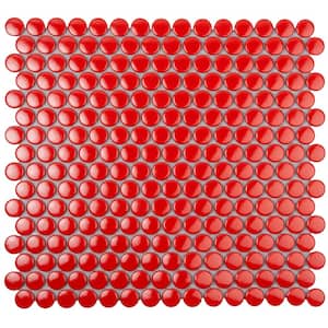 Cirkel Red 11.46 in. x 12.4 in. Glossy Porcelain Mosaic Wall and Floor Tile (9.87 sq. ft./case) (10-pack)