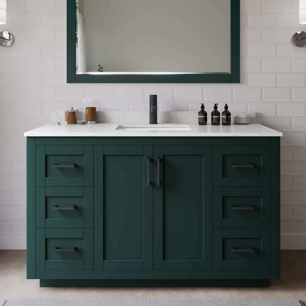 Miranda 54 in. W x 22 in. D x 33.75 in. H Single Sink Bath Vanity in Green with Carrara Cultured Marble Top and Mirror price history on PriceWatchPro