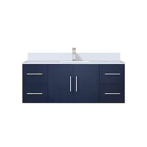 Geneva 48 in. W x 22 in. D Navy Blue Bath Vanity, White Quartz Top, and Faucet Set