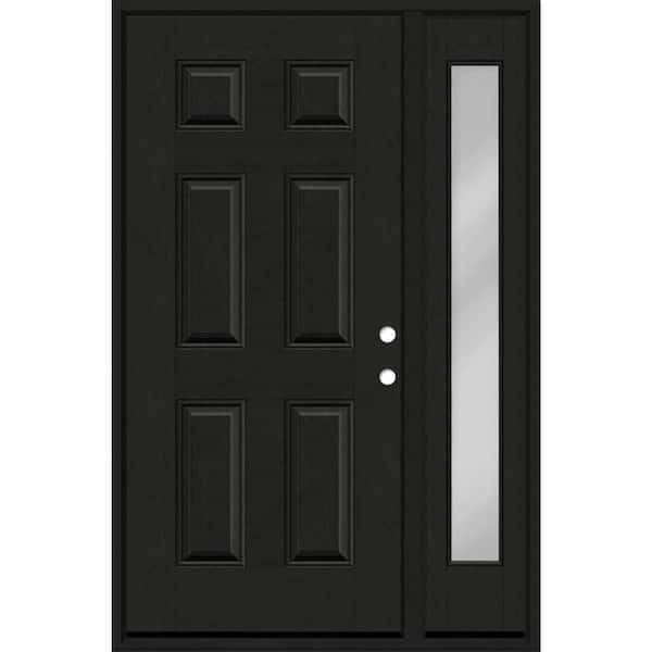 Regency 51 in. x 80 in. 6 Panel LHIS Onyx Stain Mahogany Fiberglass Prehung Front Door with Clear 12 in. SL 4-9/16