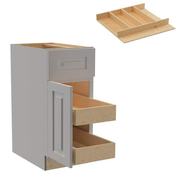 Home Decorators Collection Grayson 15 in. W x 24 in. D x 34.5 in. H Assembled Plywood Base Kitchen Cabinet in Pearl Gray with 2ROT Utility LH