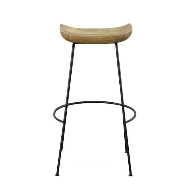 HomeRoots 30.5 in. Natural Backless Metal Bar Chair with Wood Seat Set of 2