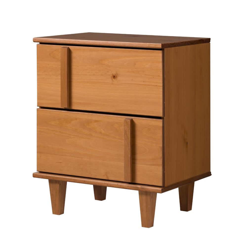 Caramel Solid Wood 2-Drawer Mid-Century Modern Nightstand