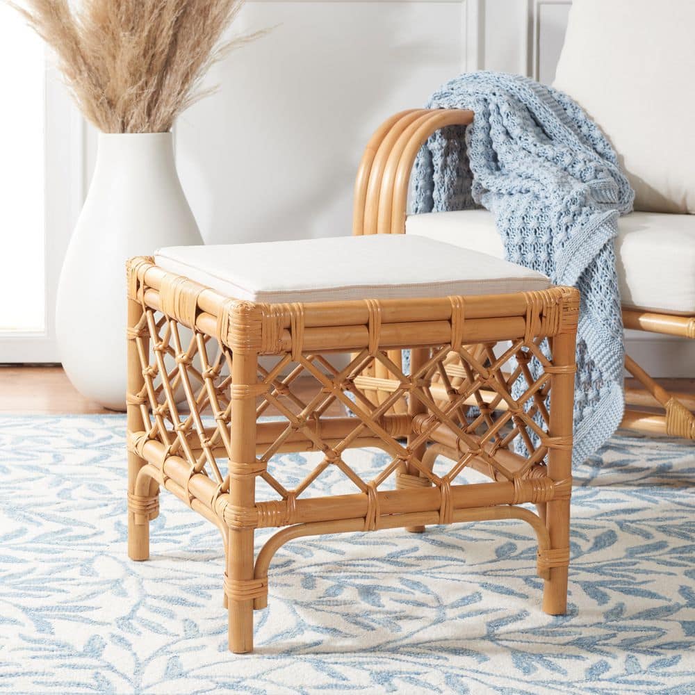 Larroux Honey/White Polyester Square Accent Small Ottoman