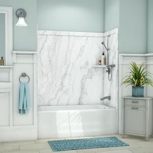 Elite 32 in. x 60 in. x 60 in. 9-Piece Easy Up Adhesive Tub Surround in Calypso