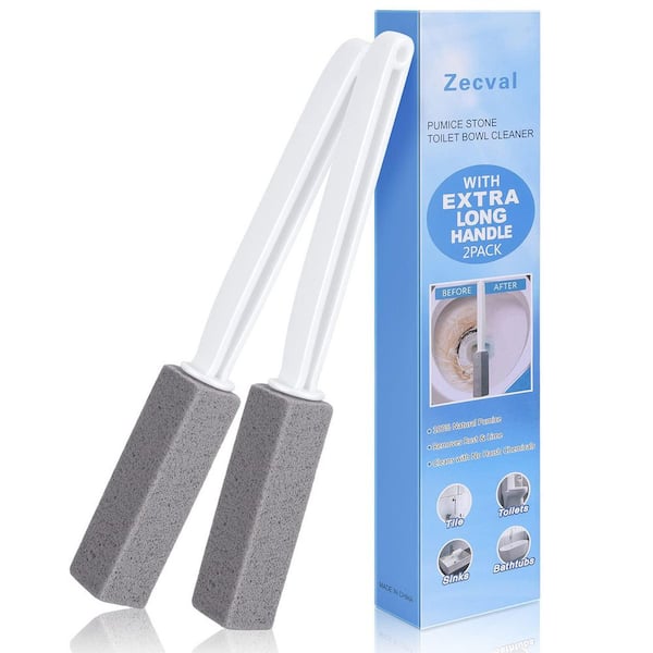 Pumice Stone Toilet Brush with Extra Long Handle for Hard Water Calcium and Rust Removal on Toilet Tile Sink (2-Pack)