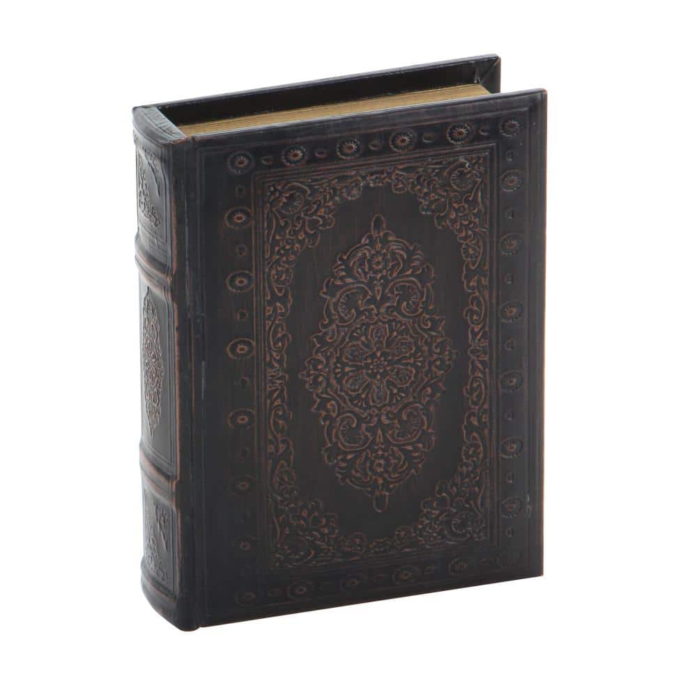 Vintage Illustration Dark Brown Wood & Faux Leather Decorative Book Box Set of 3
