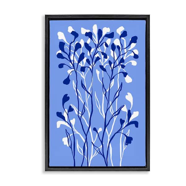 Stupell Industries Blue Intertwining Sprigs by Martina Pavlova Black Floater Frame Nature Graphic Art Print 31 in. x 21 in.