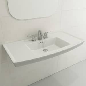 Lavita 40 in. 3-Hole Wall-Mounted Matte White Fireclay Rectangular Console Sink with Overflow