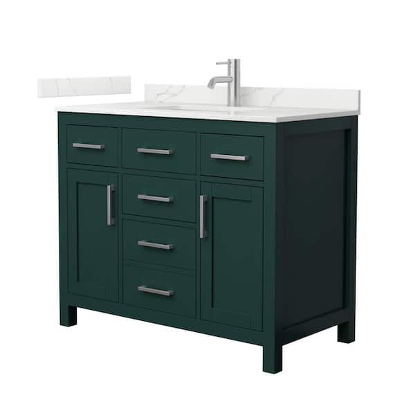 Wyndham Collection Beckett 42 in. Single Freestanding Green Bath Vanity with Giotto Quartz Top (Assembled)