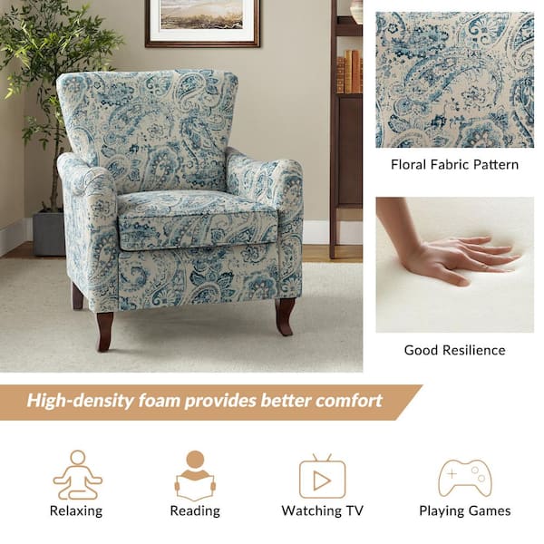 JAYDEN CREATION Vincent Blue Floral Fabric Pattern Wingback 