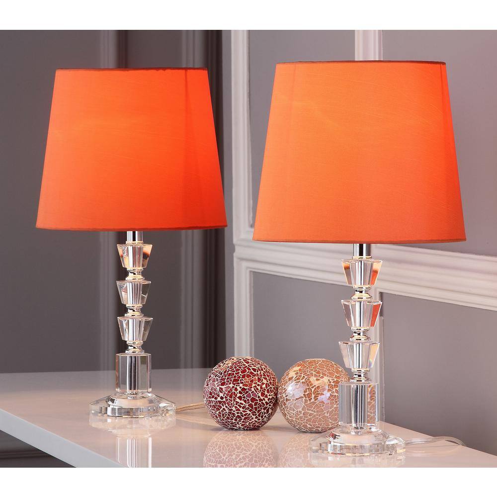 Harlow 16" Luxe Crystal Tiered Table Lamp Set, Transparent with Orange Shade