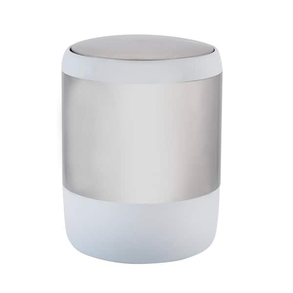 Smooth Matte Stainless Steel Rotating Lid Waste Bin in White