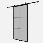 Lexington 37 in. x 84 in. 6-Lite Frosted Glass Black Metal Sliding Barn Door with Hardware Kit