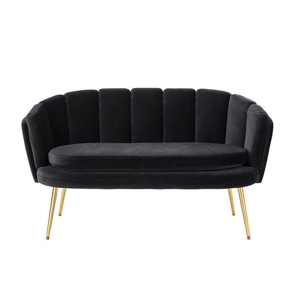 Unbranded 54.3 in. Black Nordic Petal Tufted Velvet Upholstery 2-Seater Loveseat with Gold Metal Legs